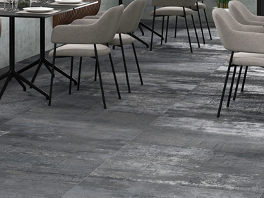 Eethoek met betonlook tegels van Iron Graphite