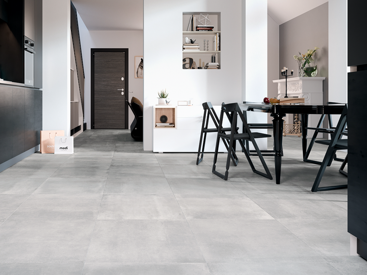 Puur en harmonieus kleuren met pure klei Keuken met betonlook tegels van Pure Clay