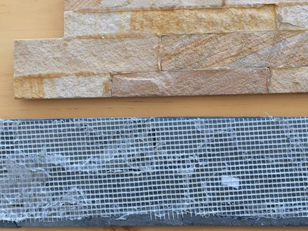 Achter- en voorkant van een travertin gevelmodule